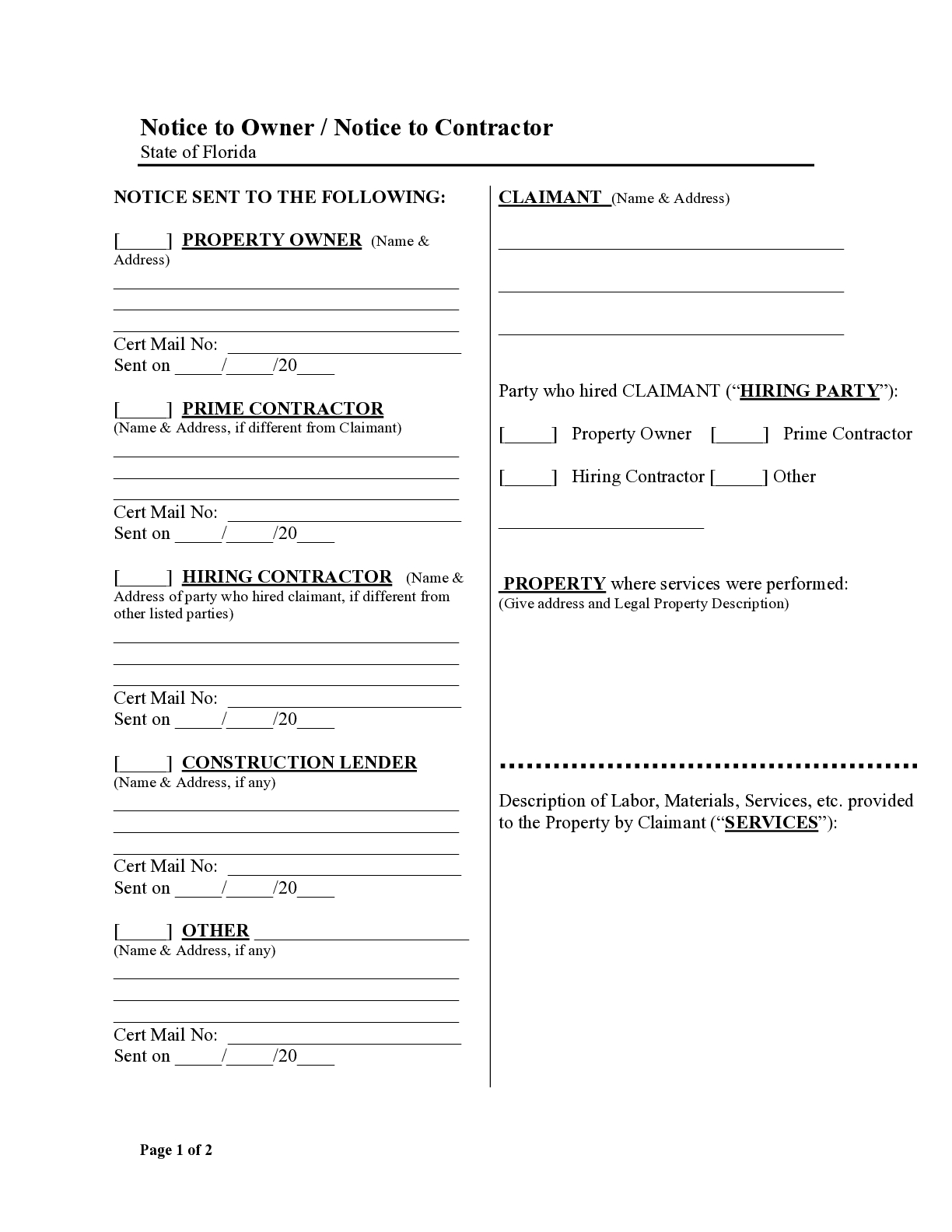 Florida Notice To Owner (Nto) Form | Template Download with regard to Printable Notice To Owner Florida Form