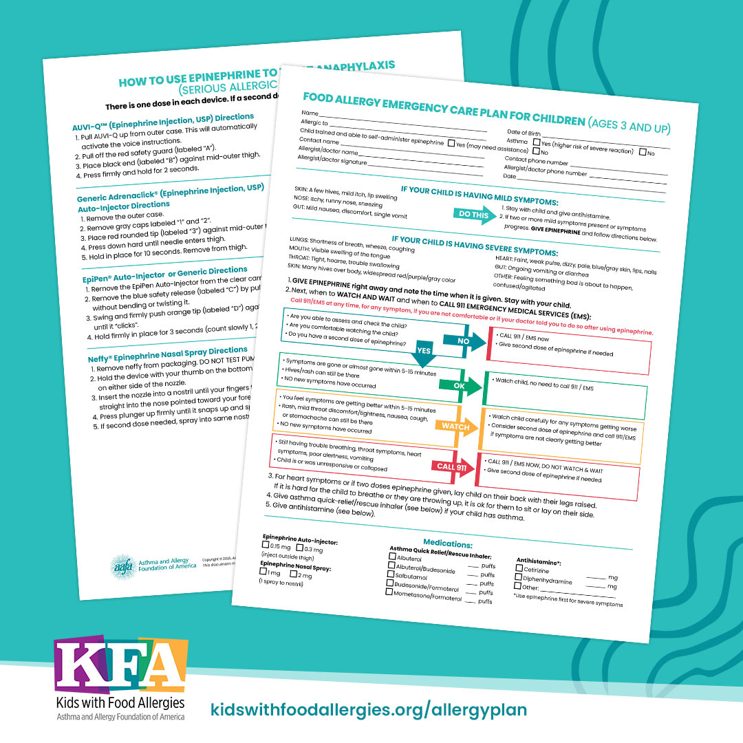 Food Allergy Anaphylaxis Action Plan | Kidswithfoodallergies within Food Allergy Action Plan Printable
