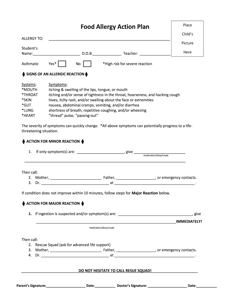 Food Allergy Form Template Word: Fill Out & Sign Online | Dochub throughout Printable Food Allergy Form Template
