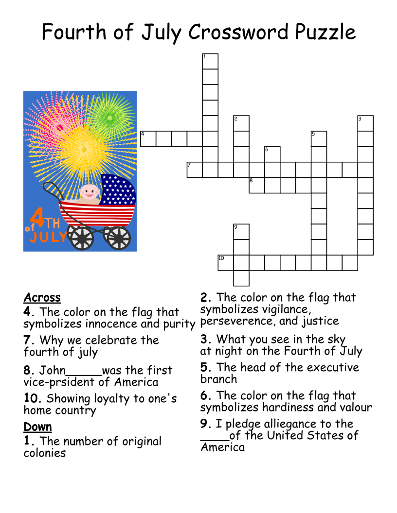 Fourth Of July Crossword Puzzle - Wordmint pertaining to 4th of July Crossword Puzzle Printable