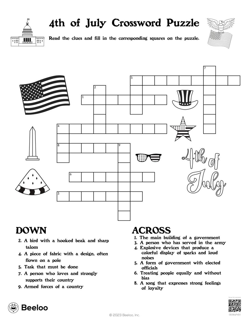 Fourth Of July-Themed Crossword Puzzles • Beeloo Printable Crafts inside 4th of July Crossword Puzzle Printable