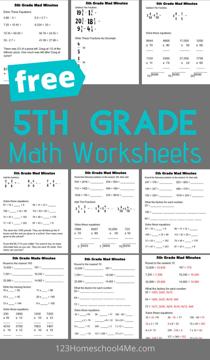 Free 5Th Grade Math Worksheets intended for Free Printable 5th Grade Math Worksheets