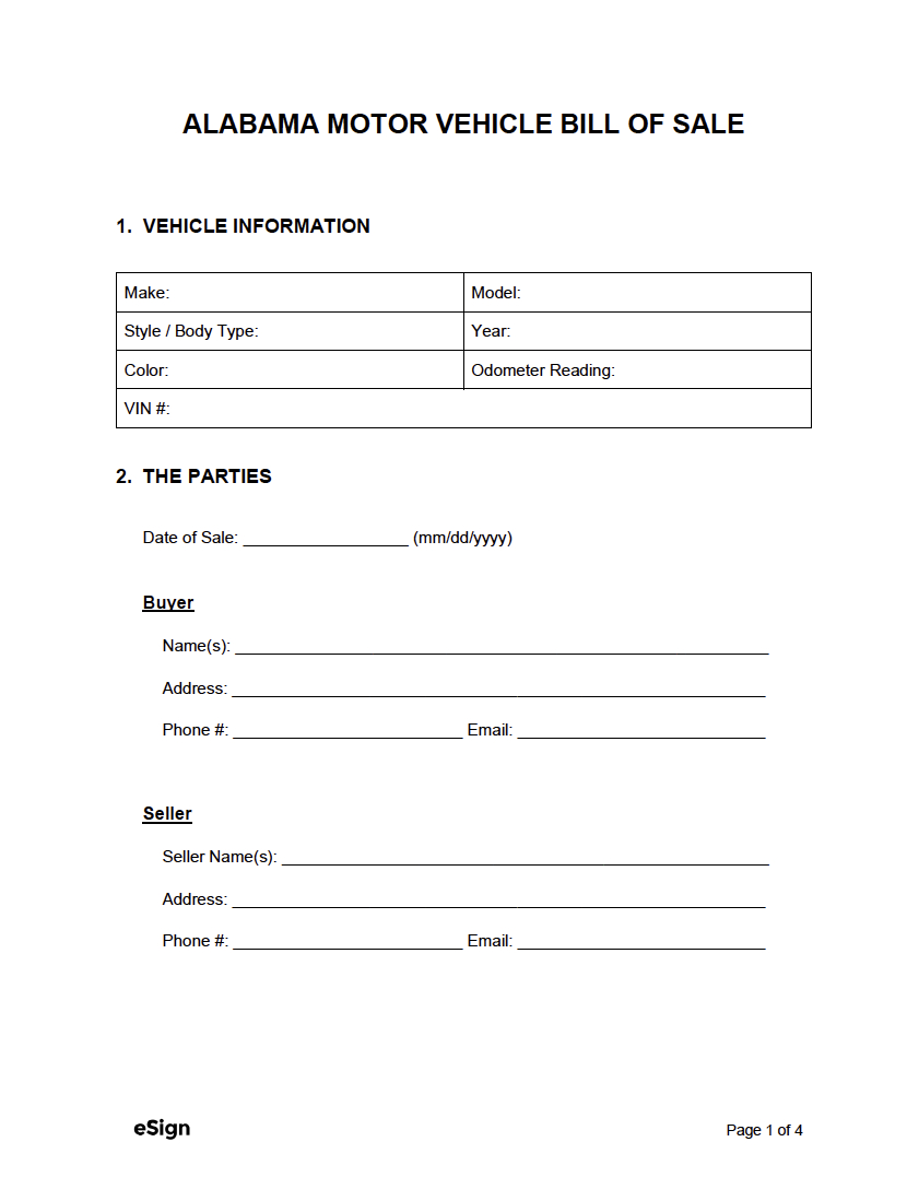 Free Alabama Bill Of Sale Forms | Pdf | Word intended for Printable Blank Bill of Sale Alabama