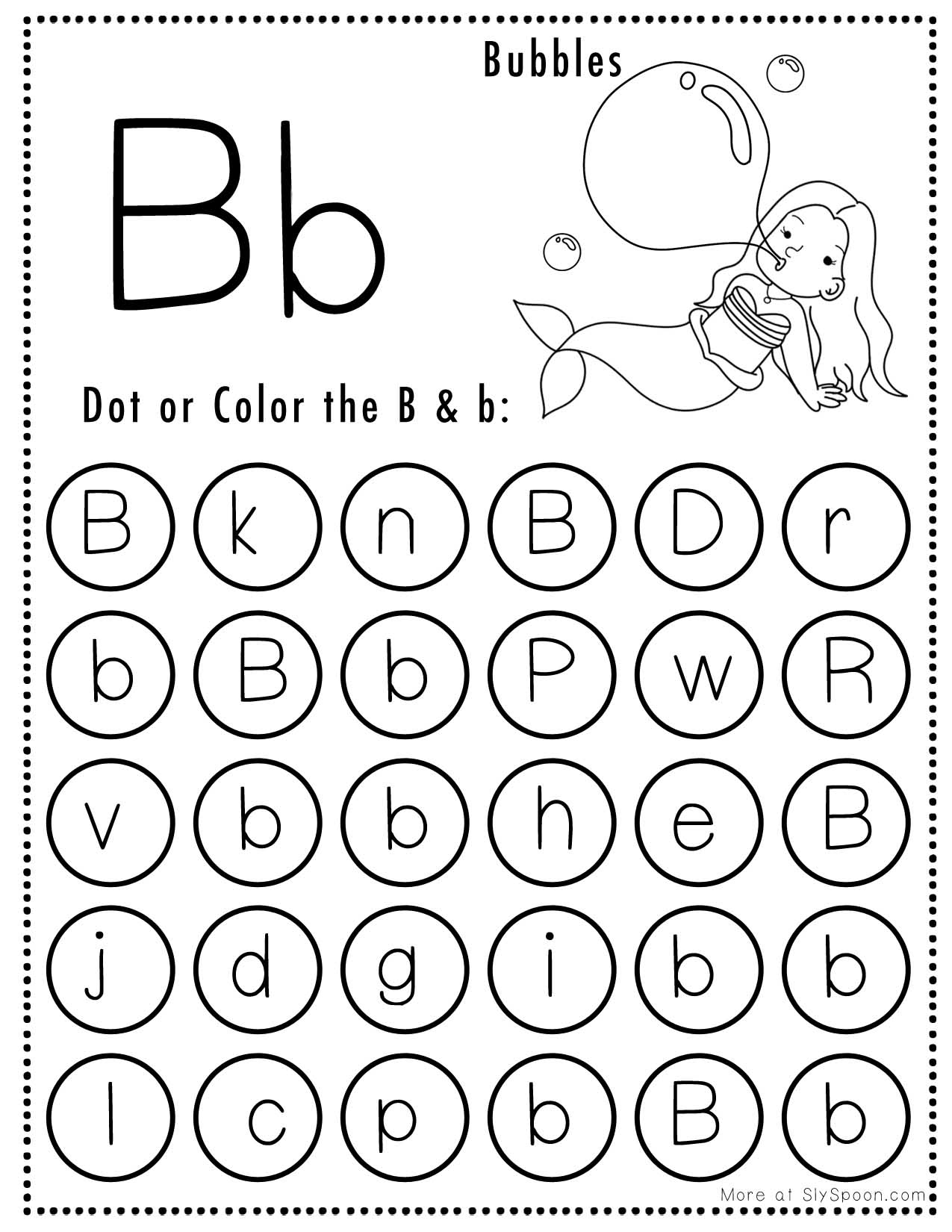 Free Alphabet Do A Dot Printables Worksheets - Letter B (Mermaid throughout Printable Dot Letters For Preschool