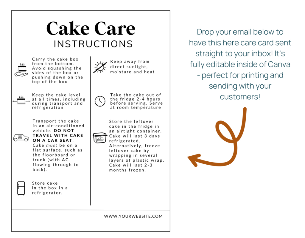 Free Cake Care Card Template - Bakeitwork inside Printable Care Instruction Cards Free