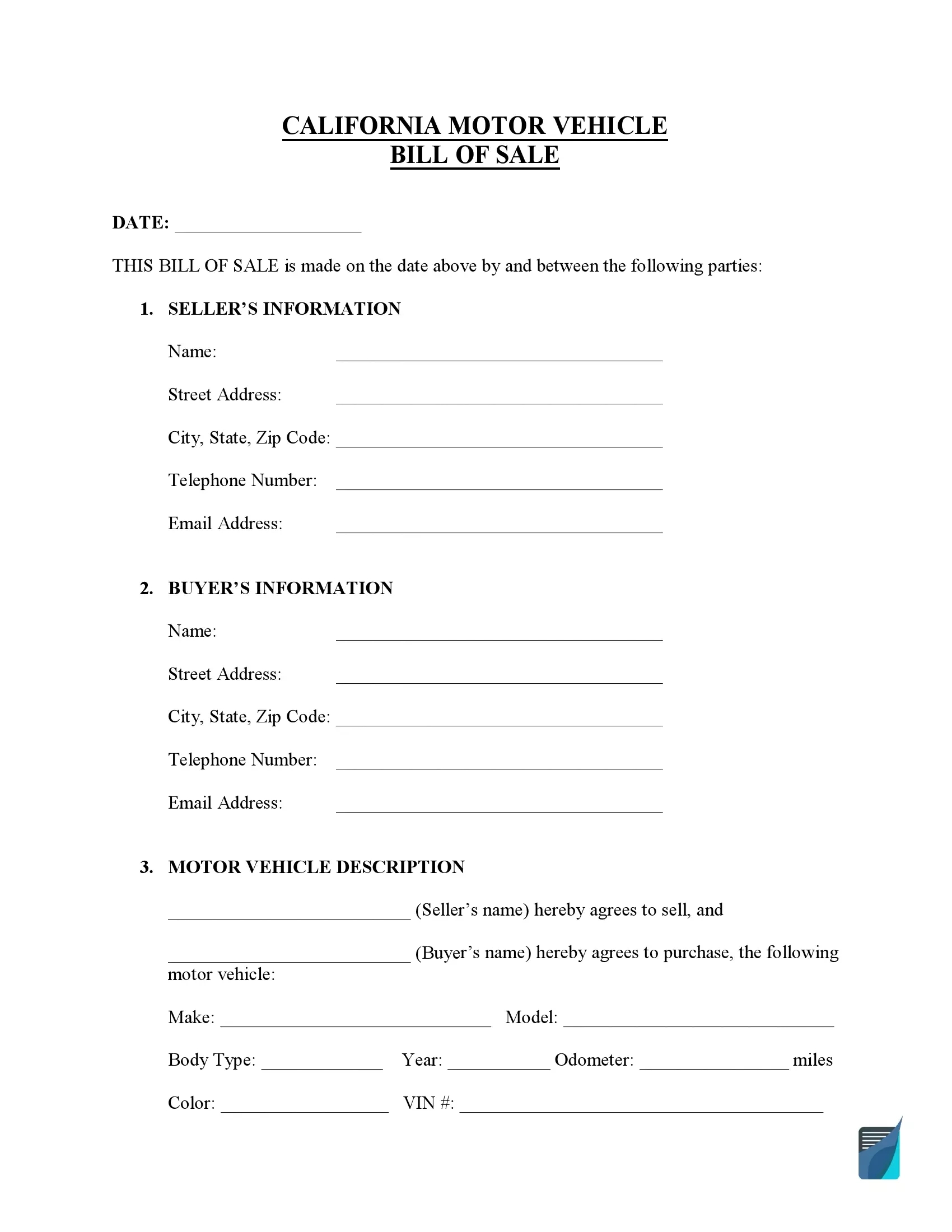 Free California Bill Of Sale Forms (Pdf) | Formspal for Printable Dmv Bill Of Sale