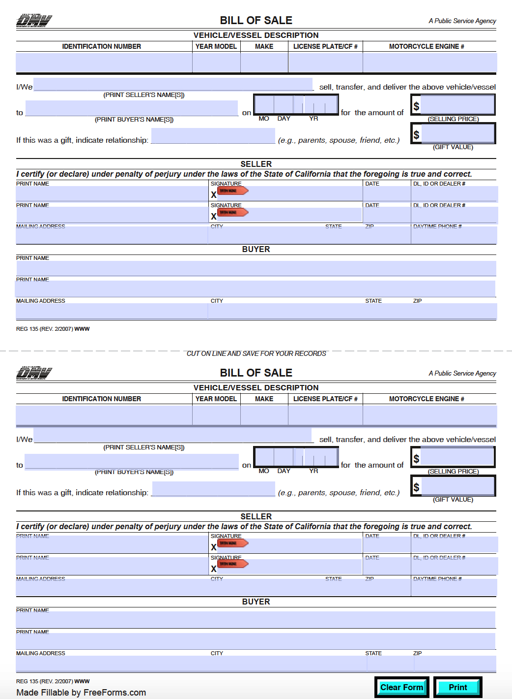Free California Bill Of Sale Forms | Pdf with Printable Dmv Bill Of Sale