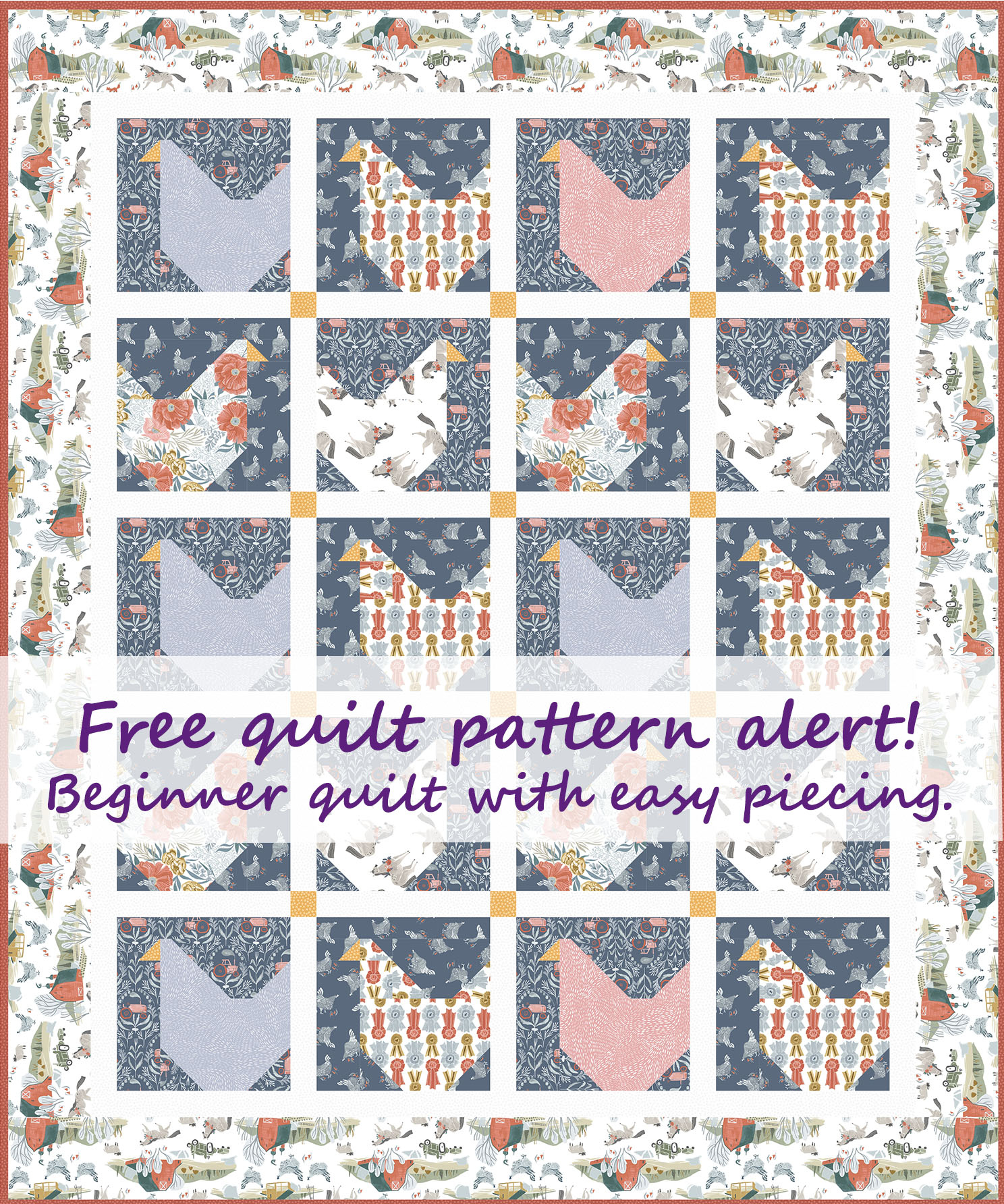 Free Chicken Quilt Pattern For Beginners - Pieced Brain within Template Quilt Patterns Free Printable