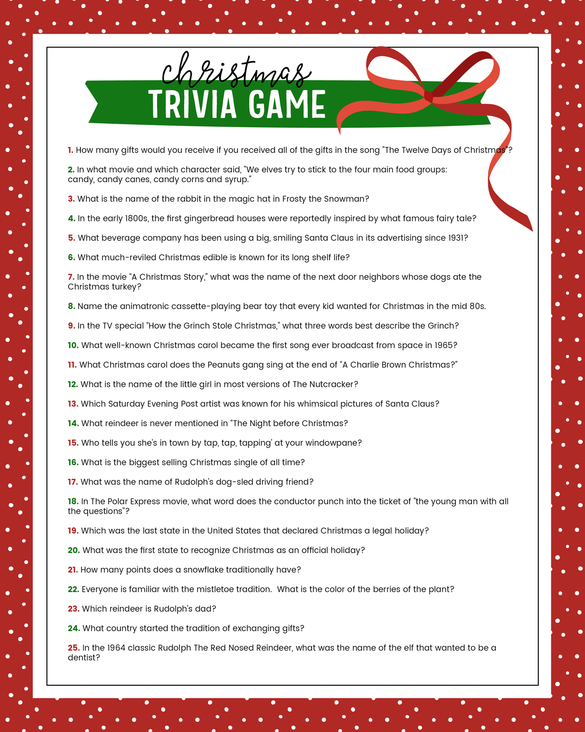 Free Christmas Trivia Printables {Games For The Family!} | Lil' Luna within Christmas Trivia Questions And Answers Printable