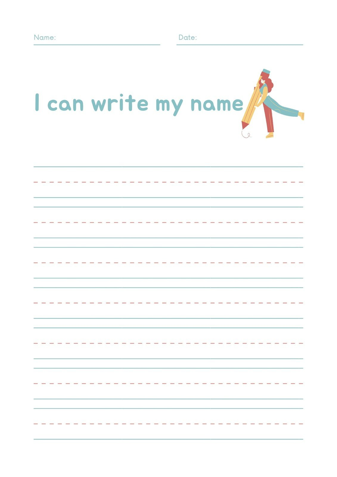Free Custom Printable Handwriting Worksheet Templates | Canva inside Name Writing Practice Free Printable