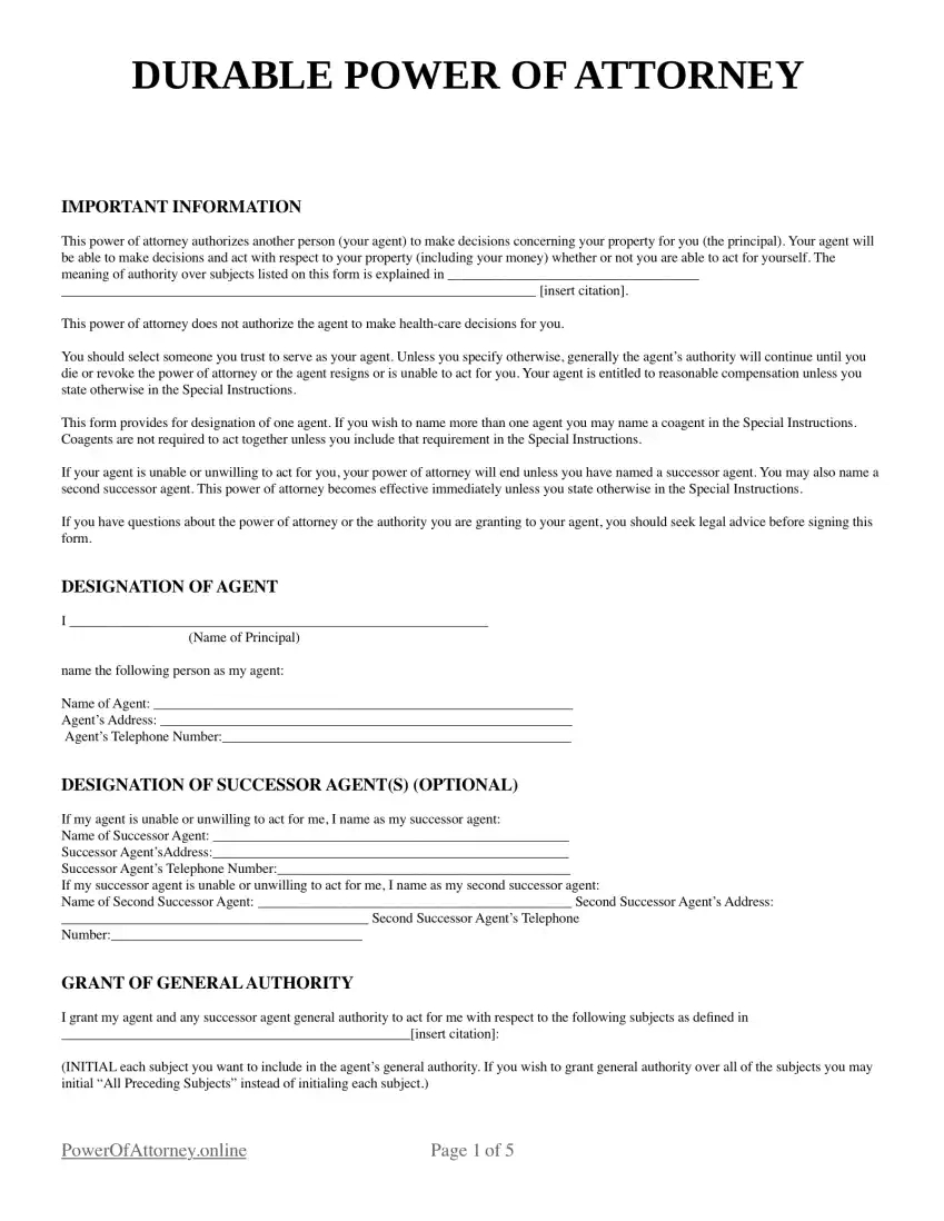 Free Durable (Financial) Power Of Attorney Forms And Templates inside Free Printable Durable Power of Attorney