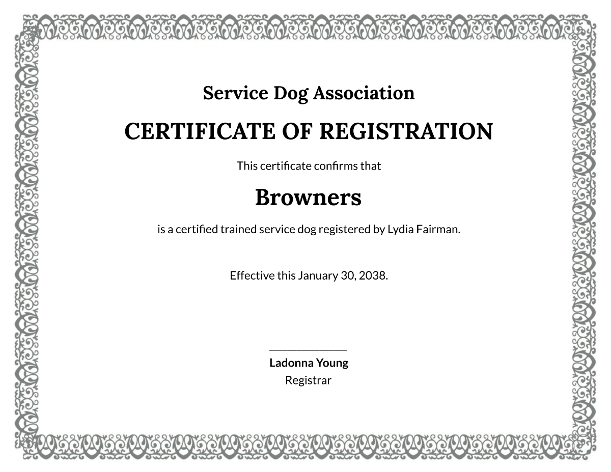 Free Editable Service Dog Certificate Template To Edit Online with Blank Free Printable Service Dog Certificate