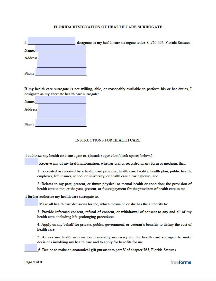 Free Florida Medical Power Of Attorney Form | Pdf regarding Printable Health Care Proxy Form Florida