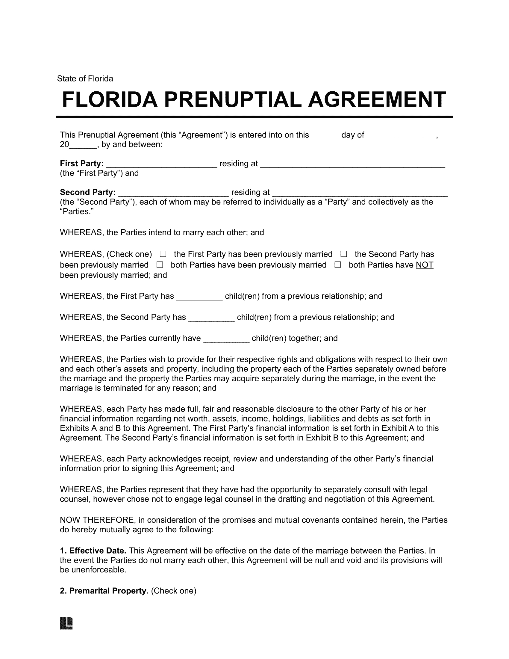 Free Florida Prenuptial Agreement Template | Pdf & Word intended for Pdf Free Printable Prenuptial Agreement Form