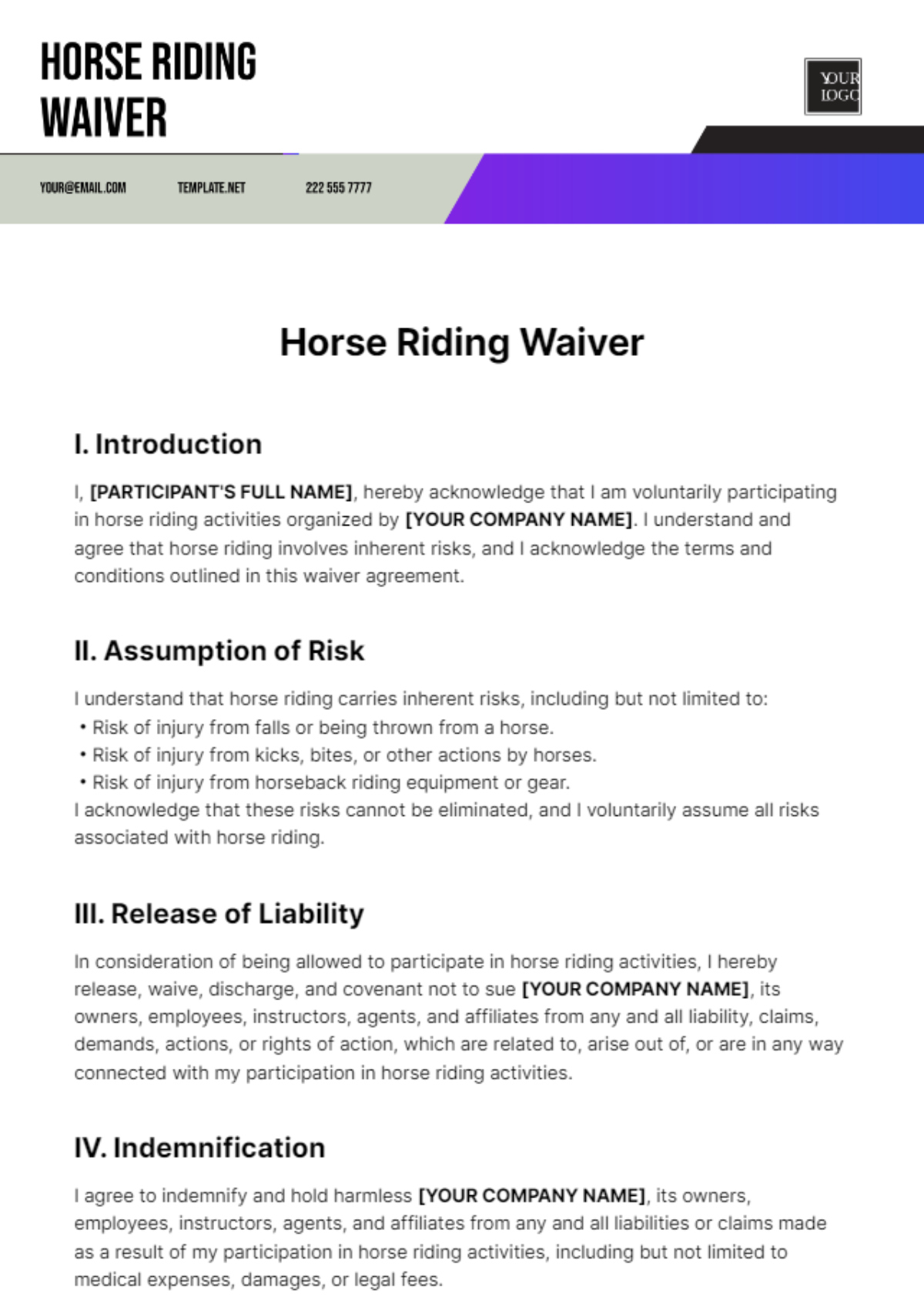 Free Horse Riding Waiver Template To Edit Online with regard to Printable Free Horseback Riding Release Form