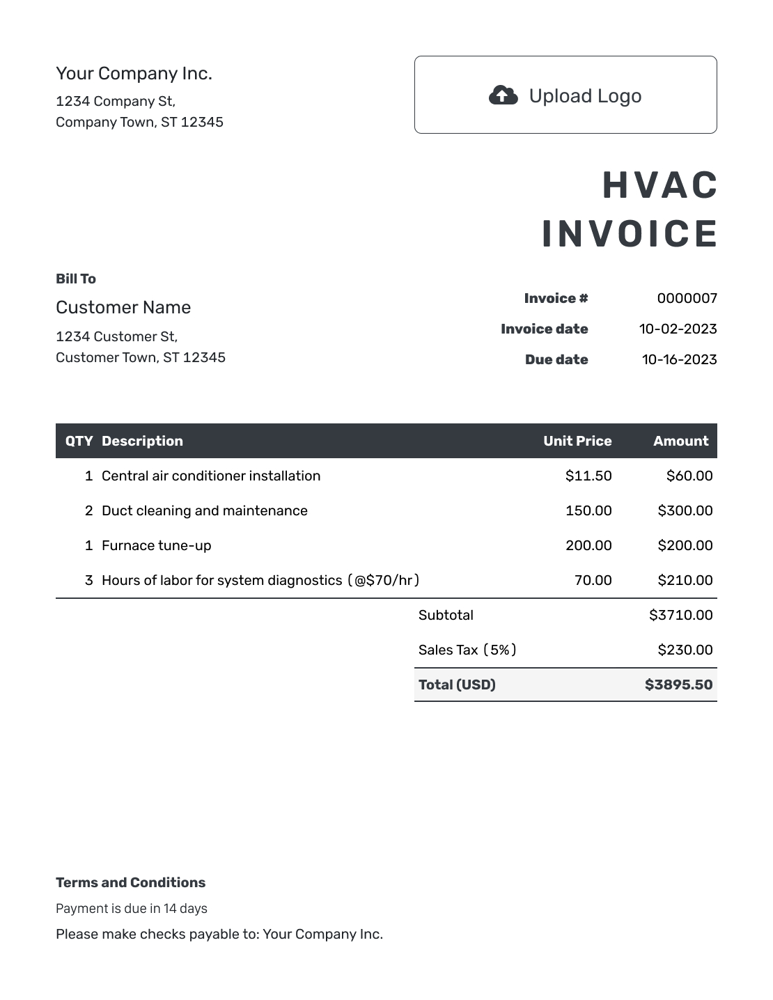 Free Hvac Invoice Template | Docelf inside Free Printable Hvac Invoice Template