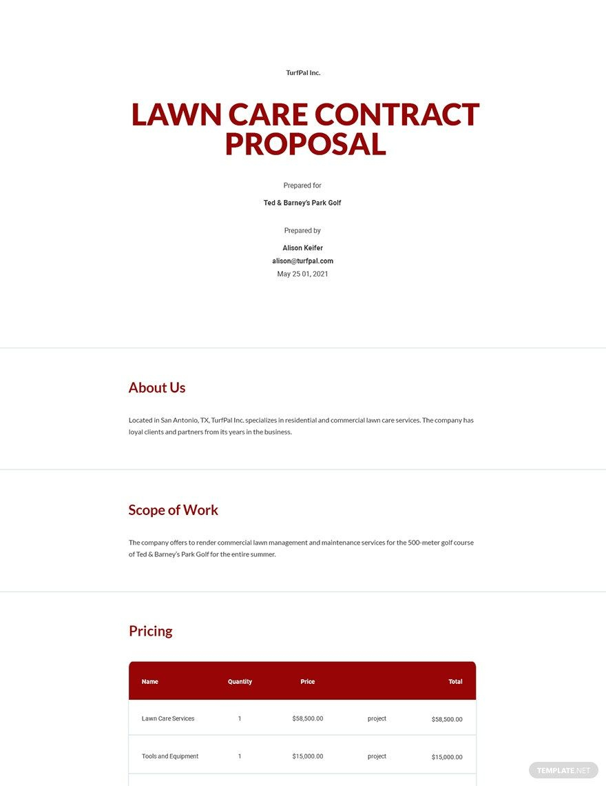 Free Landscaping Proposal Templates, Editable And Printable in Free Printable Lawn Care Proposal