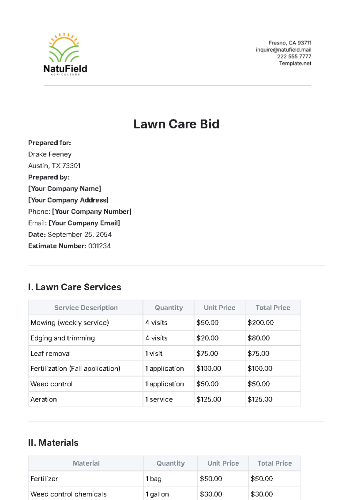 Free Lawn Care Bid Template To Edit Online with regard to Free Printable Lawn Care Proposal