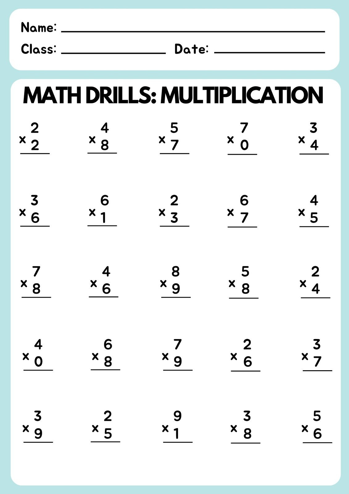 Free Multiplication Worksheet To Use And Print | Canva within Multiplication Facts Worksheets Printable Free