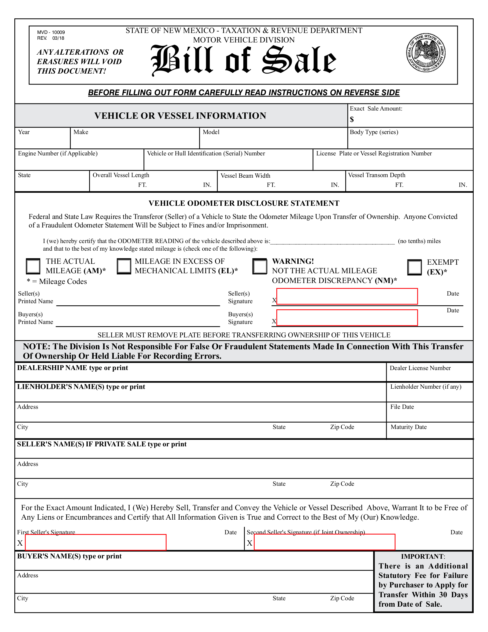 Free New Mexico Bill Of Sale Forms (3) - Pdf – Eforms regarding Printable Bill of Sale Nm