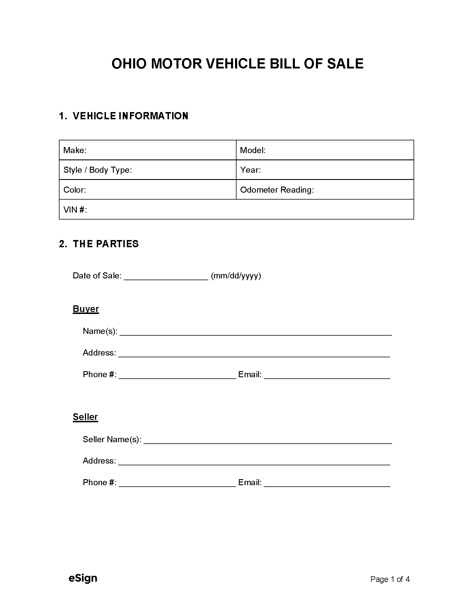 Free Ohio Motor Vehicle Bill Of Sale Form | Pdf | Word pertaining to Printable Ohio Vehicle Bill of Sale
