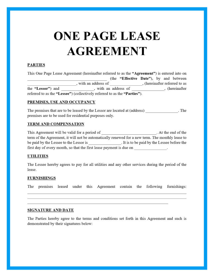 Free One Page Lease Agreement Templates pertaining to Rental Lease Agreement Free Printable