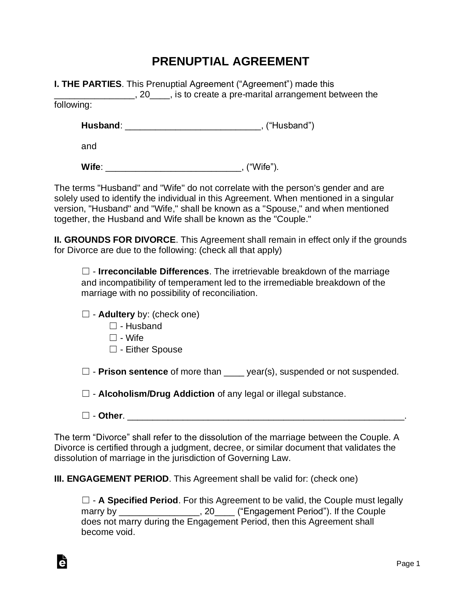 Free Prenuptial (Premarital) Agreement Template - Pdf | Word – Eforms with regard to Pdf Free Printable Prenuptial Agreement Form