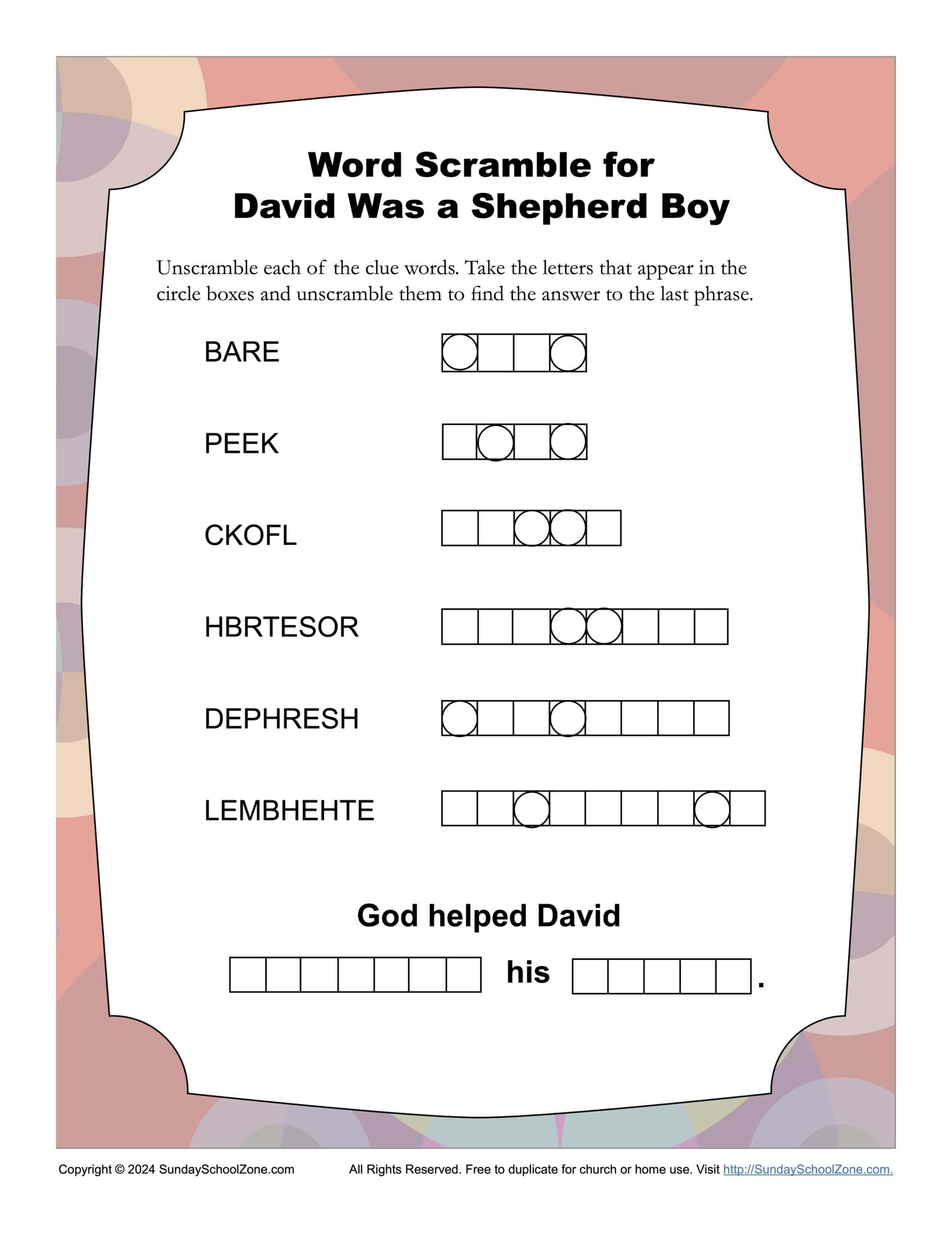 Free, Printable David Bible Activities On Sunday School Zone intended for Printable Children's Bible Activities