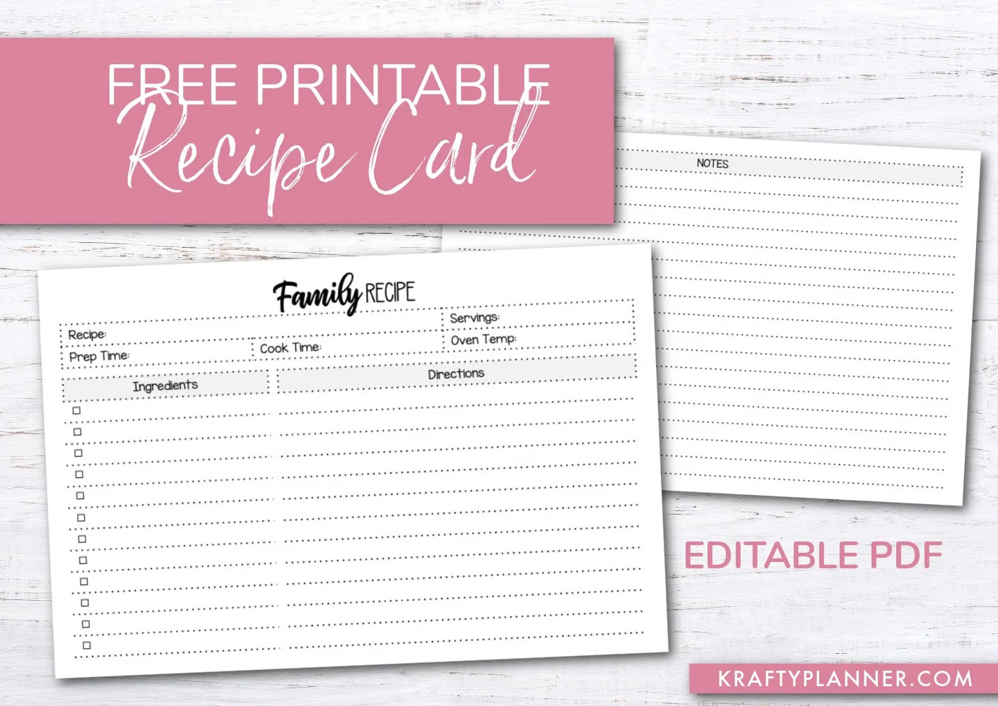 Free Printable Family Recipe Card {Editable Pdf} — Krafty Planner within Free Printable Recipe Cards