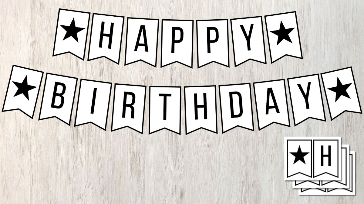 Free Printable Happy Birthday Banner In Black And White in Happy Birthday Sign Printable Free
