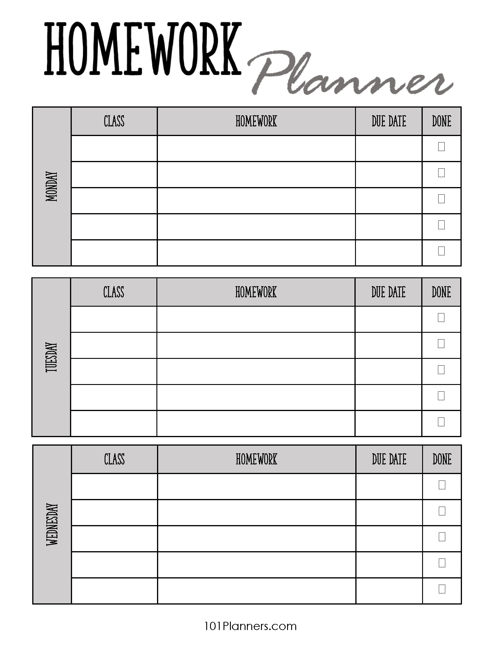Free Printable Homework Planner Template | Pdf, Word, Excel Or Jpg inside Weekly Student Planner Printable Free