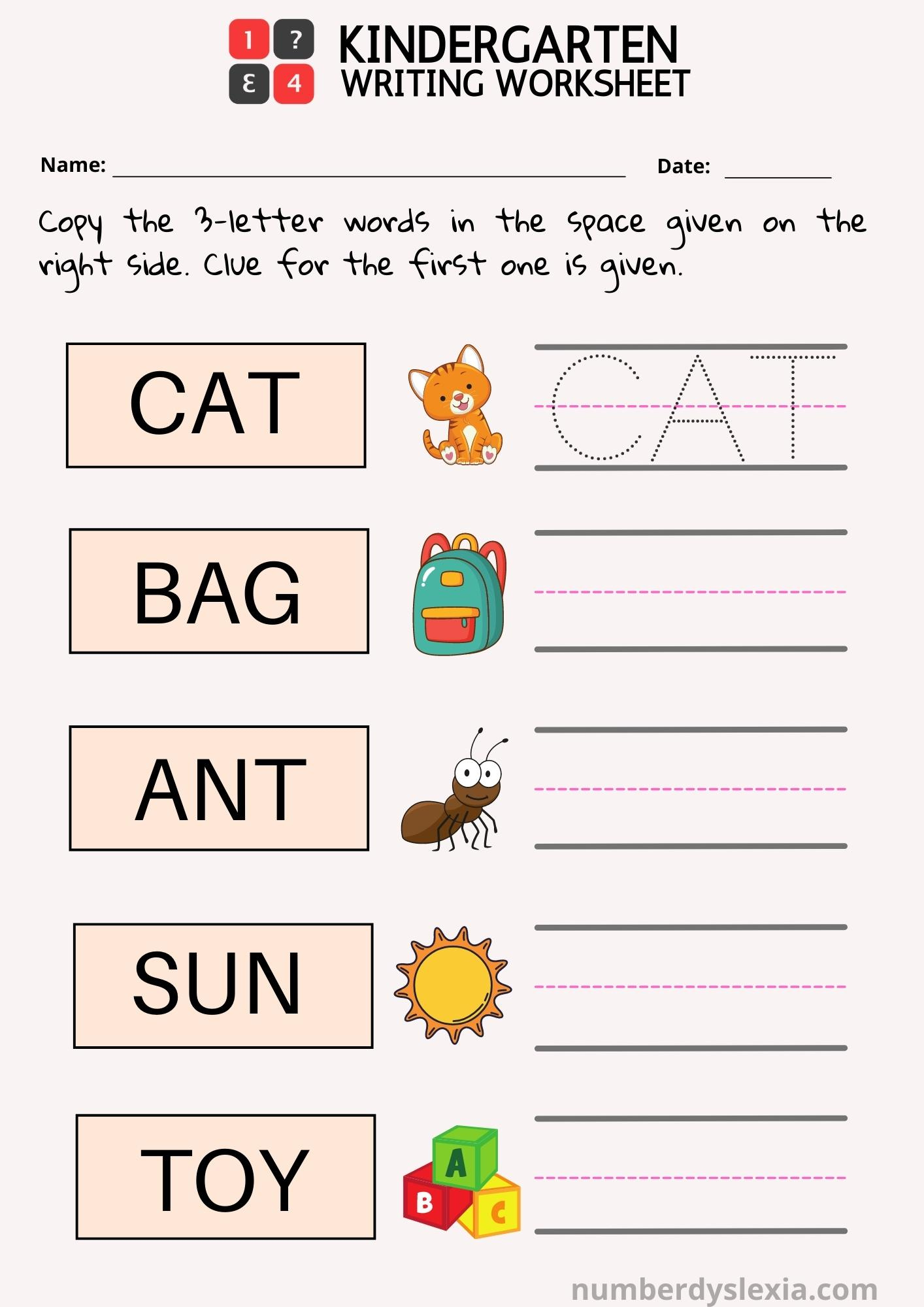Free Printable Kindergarten Writing Worksheets [Pdf] - Number Dyslexia pertaining to Printable Writing Worksheets For Kindergarten