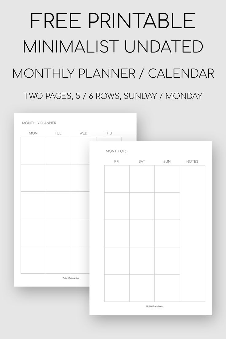 Free Printable Minimalist Monthly Planner / Undated Calendar throughout A5 Monthly Planner Printable Free