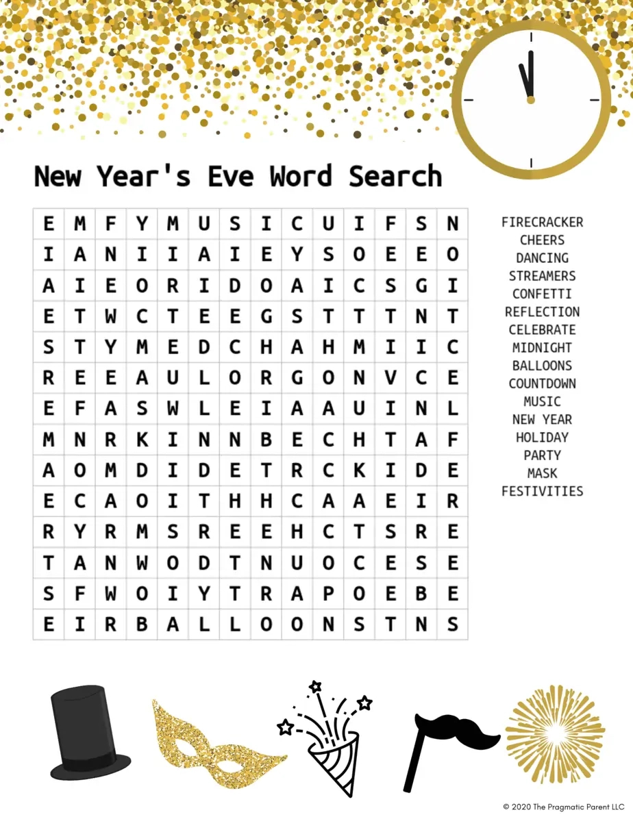 Free Printable) New Years Kid'S Activity Word Search with regard to New Year Word Search Free Printable