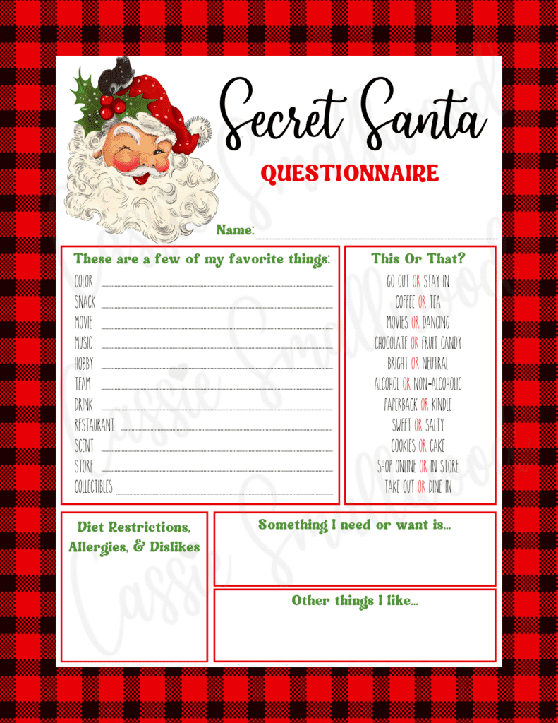 Free Printable Secret Santa Questionnaire Templates - Cassie Smallwood pertaining to Secret Santa Questionnaire For Coworkers Free Printable