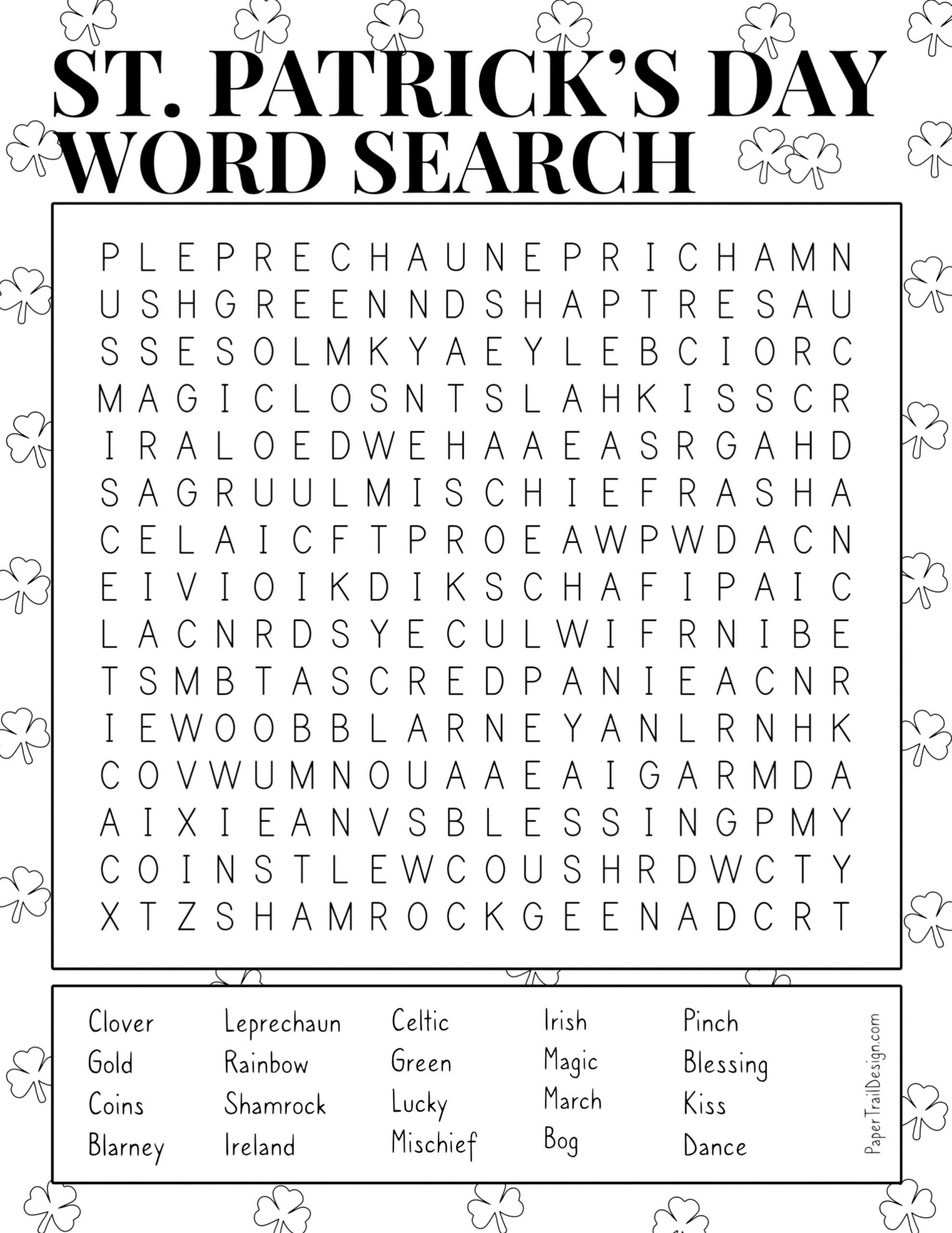 Free Printable St. Patrick'S Day Word Search - Paper Trail Design throughout Free Printable St Patrick'S Day Word Search