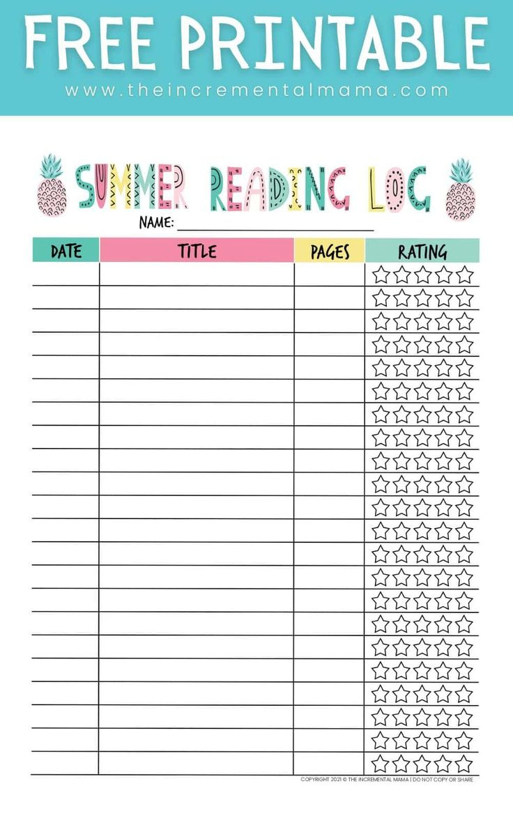Free Printable Summer Reading Log For Kids regarding Summer Reading Log For Kids Printable