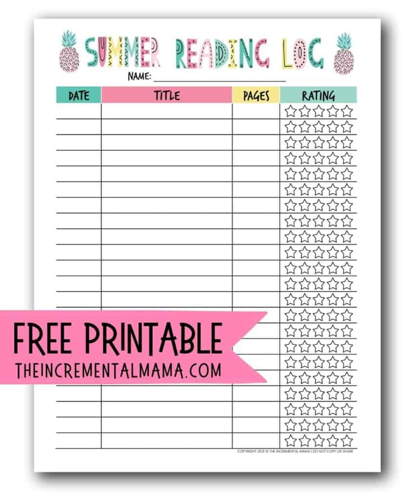 Free Printable Summer Reading Log To Encourage Reading in Summer Reading Log For Kids Printable