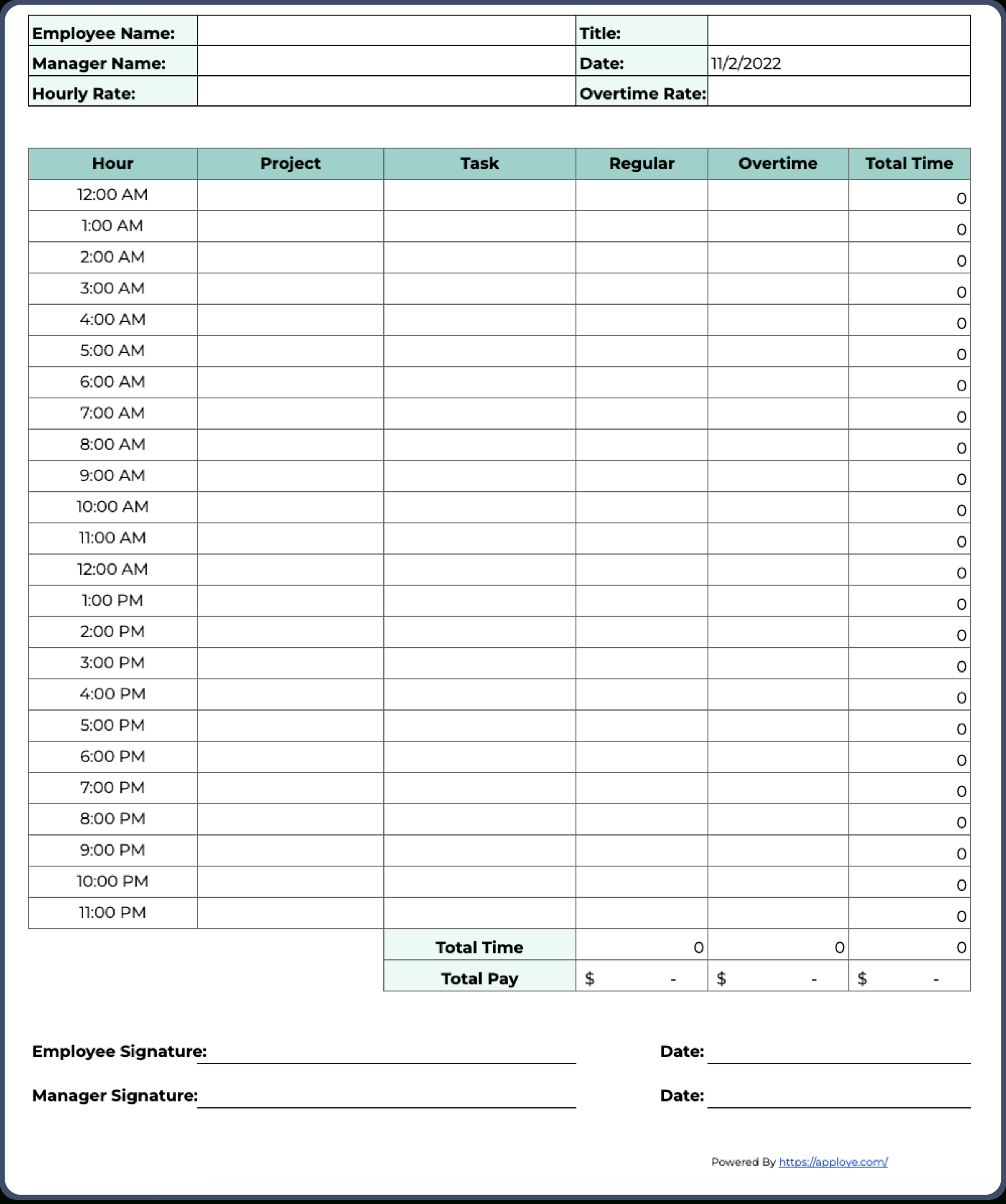Free Printable Timesheet Templates (Excel, Word, Pdf) intended for Free Printable Clock in and Out Sheet