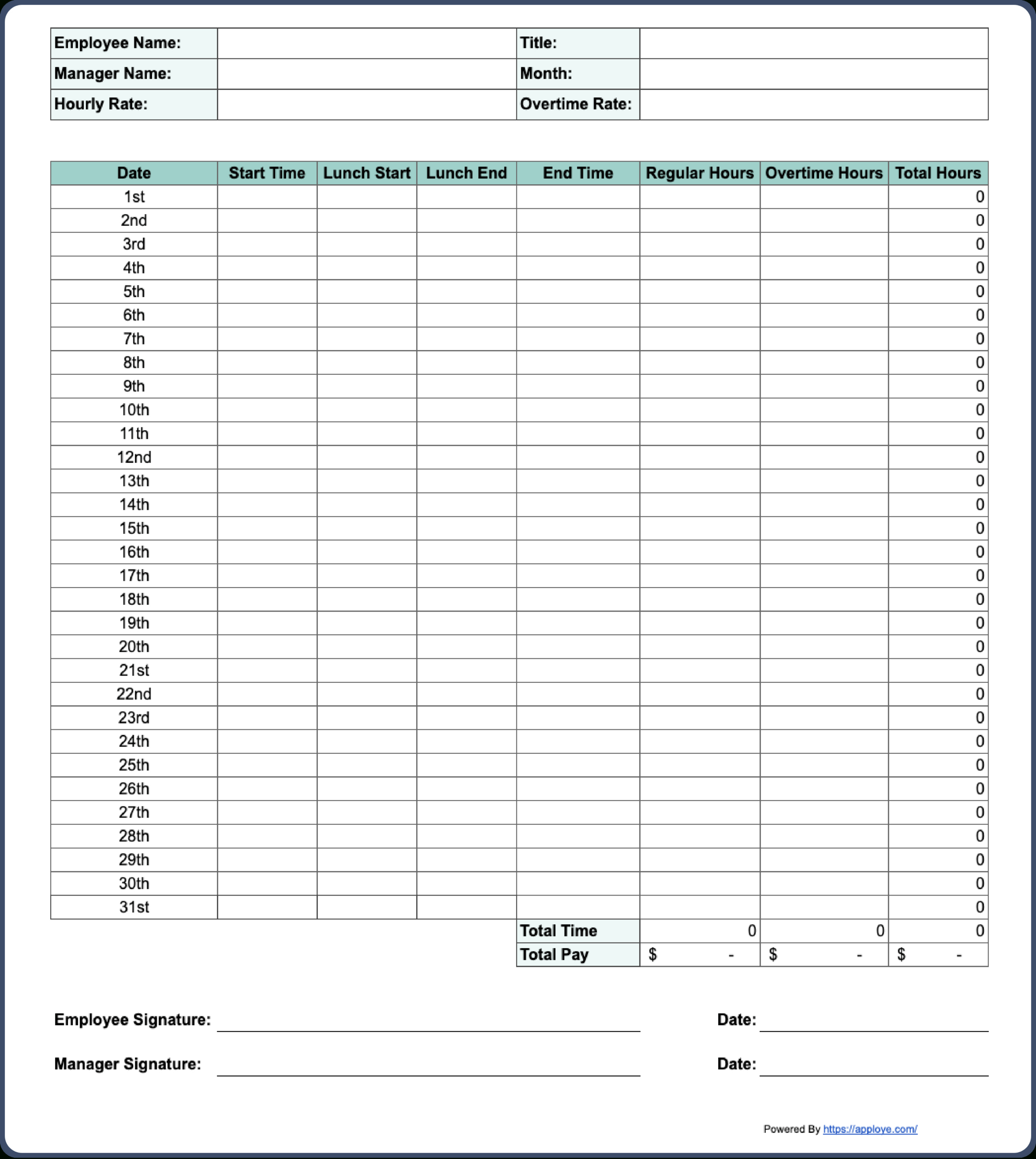 Free Printable Timesheet Templates (Excel, Word, Pdf) throughout Free Printable Monthly Time Sheets