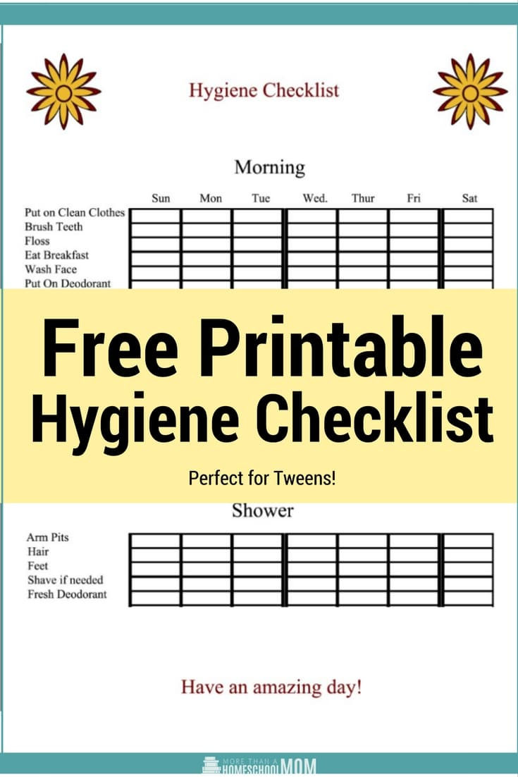 Free Printable Tween Hygiene Checklist intended for Printable Daily Personal Hygiene Checklist
