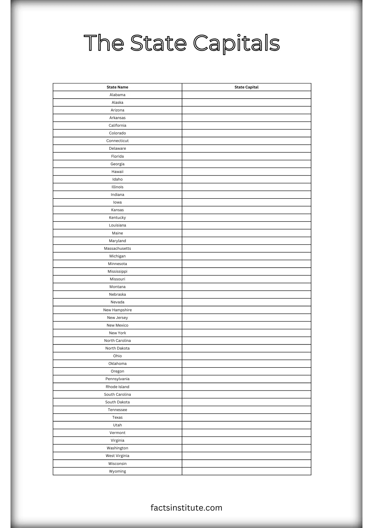 Free Printable Us States And Capitals Map (& Other Goodies) - The within States and Capitals Printable Test