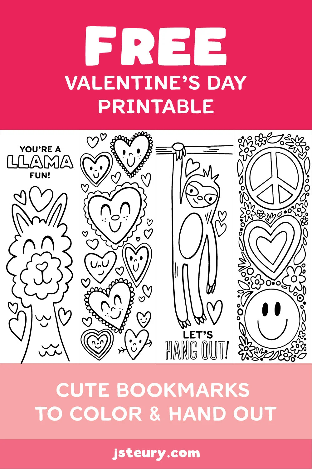 Free Printable Valentine'S Day Bookmarks To Color — Jessie Steury with Valentine's Day Bookmarks Printable