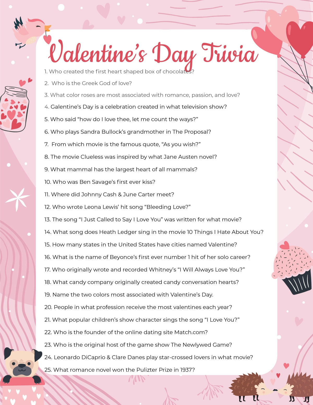 Free Printable Valentine'S Day Trivia Game - Play Party Plan in Valentine Trivia Questions And Answers Printable