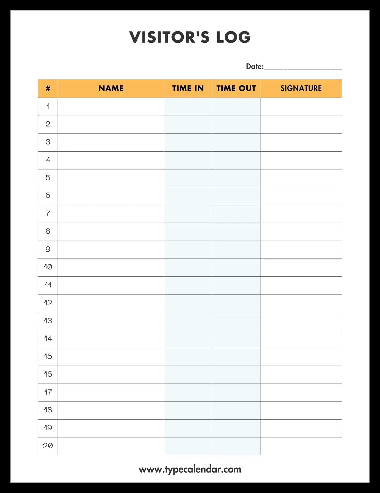 Free Printable Visitor Log Templates [Pdf, Word, Excel] School, Office within Visitor Sign in Sheet Printable