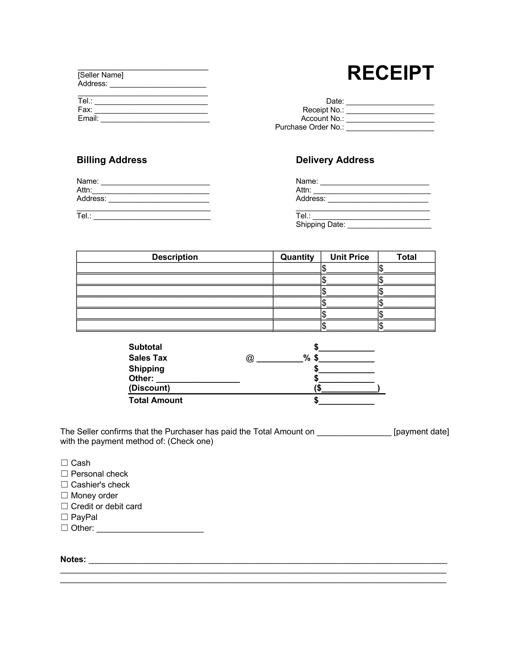 Free Receipt Template | Printable Pdf within Sample Receipt Of Payment Printable