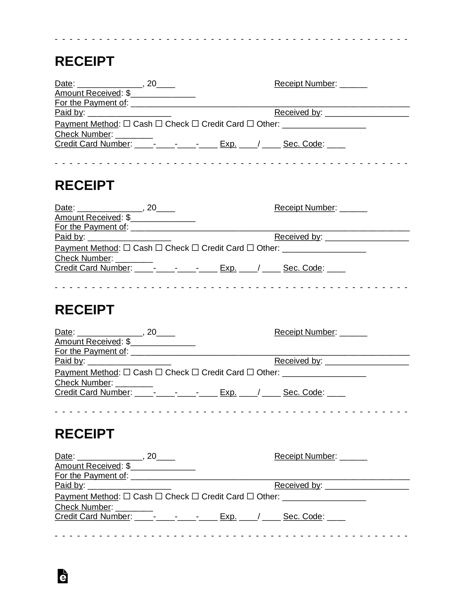 Free Receipt Templates (18) - Pdf | Word – Eforms regarding Sample Receipt of Payment Printable