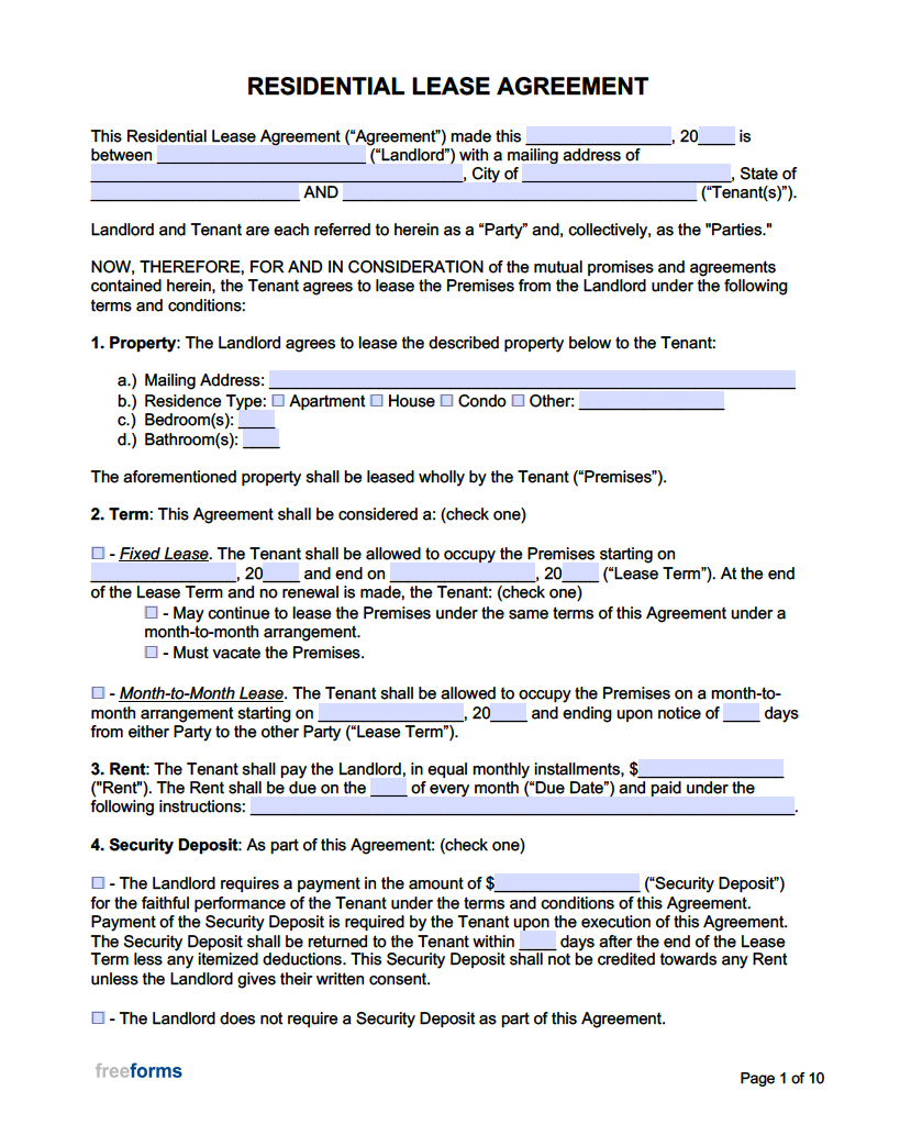 Free Rental / Lease Agreement Templates | Pdf | Word throughout Free Printable Lease Agreement Template