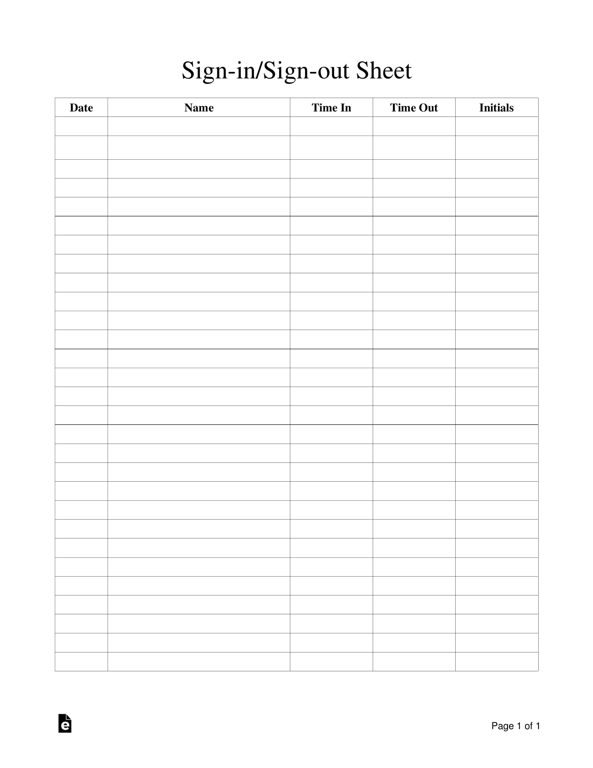 Free Sign-In/Sign-Out Sheet Template - Pdf | Word – Eforms in Free Printable Clock In And Out Sheet