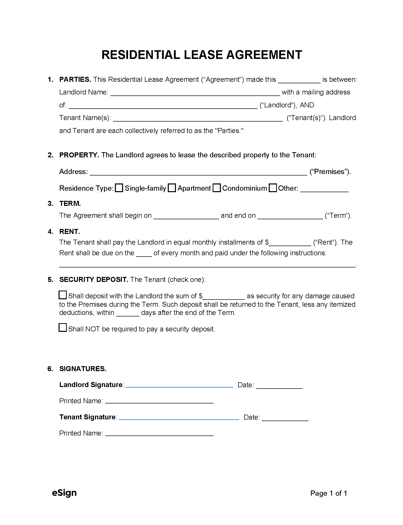 Free Simple (1-Page) Lease Agreement Template | Pdf | Word with Free Printable Lease Agreement Template